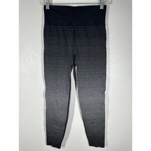 Marika Pants Womens Medium Black‎ Gray Striped High Rise Yoga Leggings Athletic